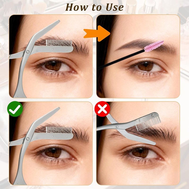 Skiennix Eyebrow Trimming Scissors Set - Includes Comb & Spiral Brush, Perfect Gift for All (Gray)