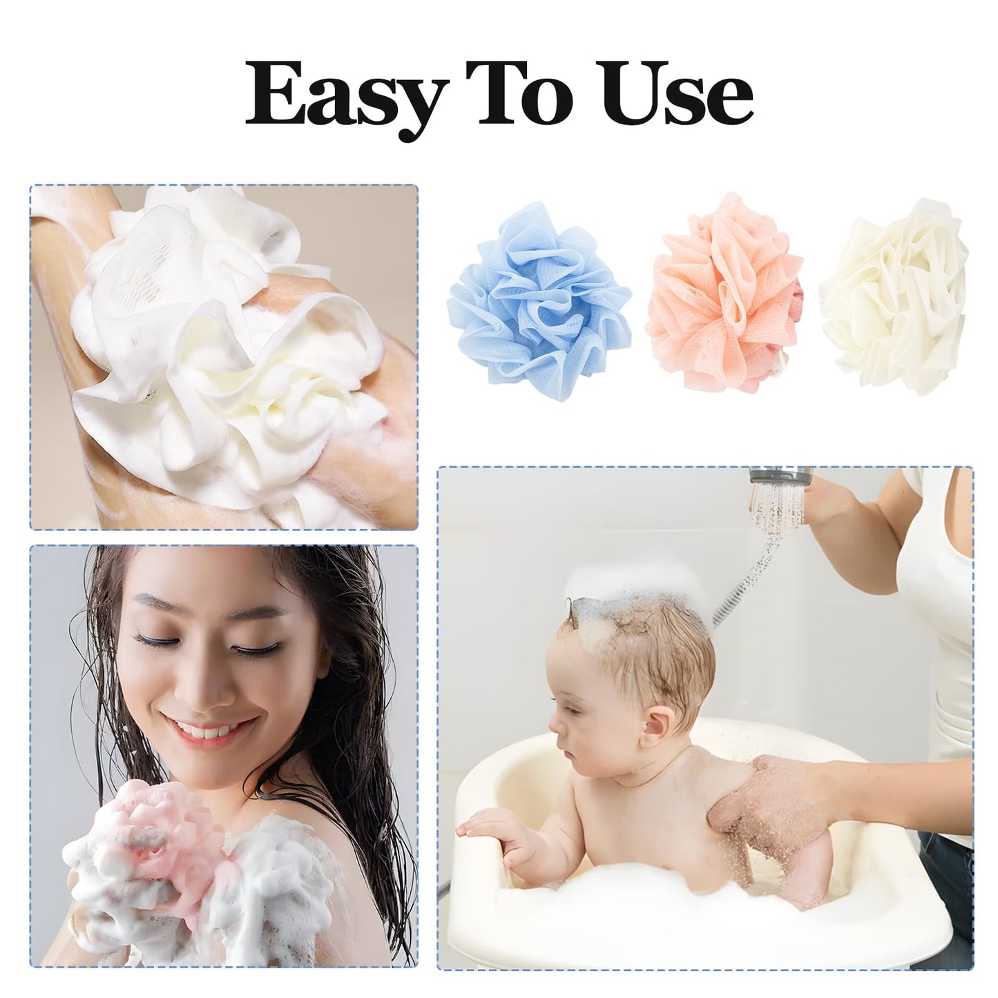 Soap Bar Loofah that Holds Bar Soap-Exfoliation Mesh Shower Ball,2 in 1 Bath Loofah Sponge with Drawstring (Pink,Blue,White)