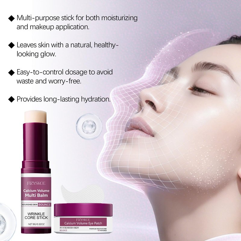 FIZYSKOE Eye Care Duo Set, Calcium Multi Balm Stick & Hydrogel Under Eye Patches 60ea (30 Pairs),Hydrating, Firming Skin, for Eye Treatment Skin Care Set (Balm Stick + Eye Patches)