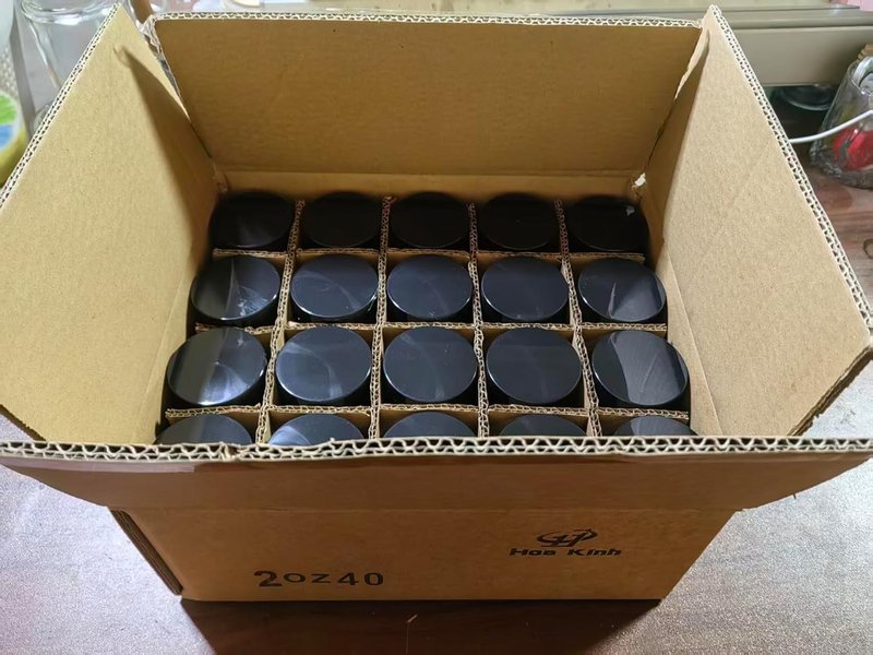 11 Hoa Kinh Amber Glass Jars - 2oz Round Airtight Cosmetic Containers with Black Lids | 40 Pack