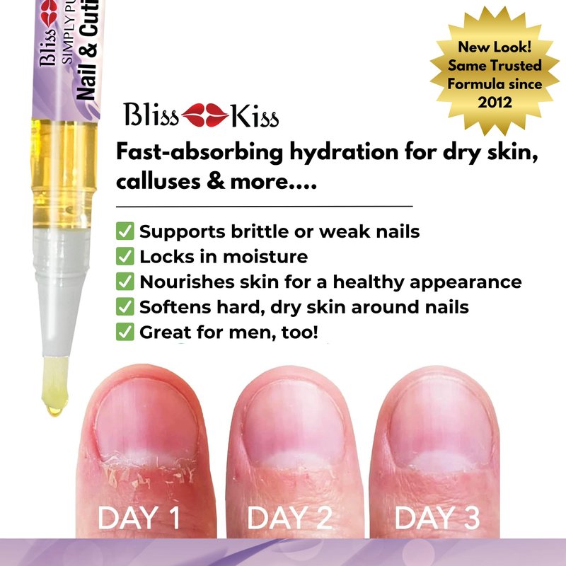 Bliss Kiss | 1 Lavender Vanilla | Nail Oil Cuticle Pen w/Vitamin E & Jojoba⏤Nail Strengthener Nail Growth Serum for Brittle Peeling Breaking Thin Nails