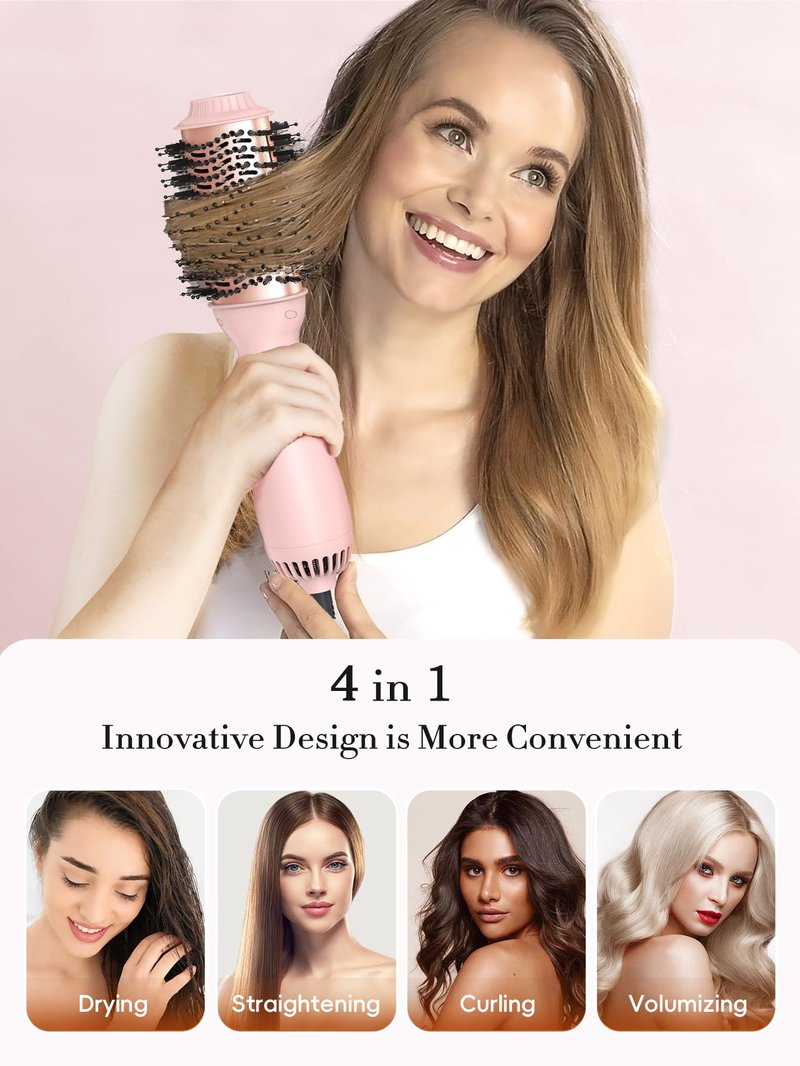 LANDOT Hair Blow Dryer Brush - One-Step Volumizer & Styler with Ceramic Titanium Barrel, Ionic Anti-Frizz Technology, 3 Heat/2 Speed Settings for All Hair Types, Rose Gold