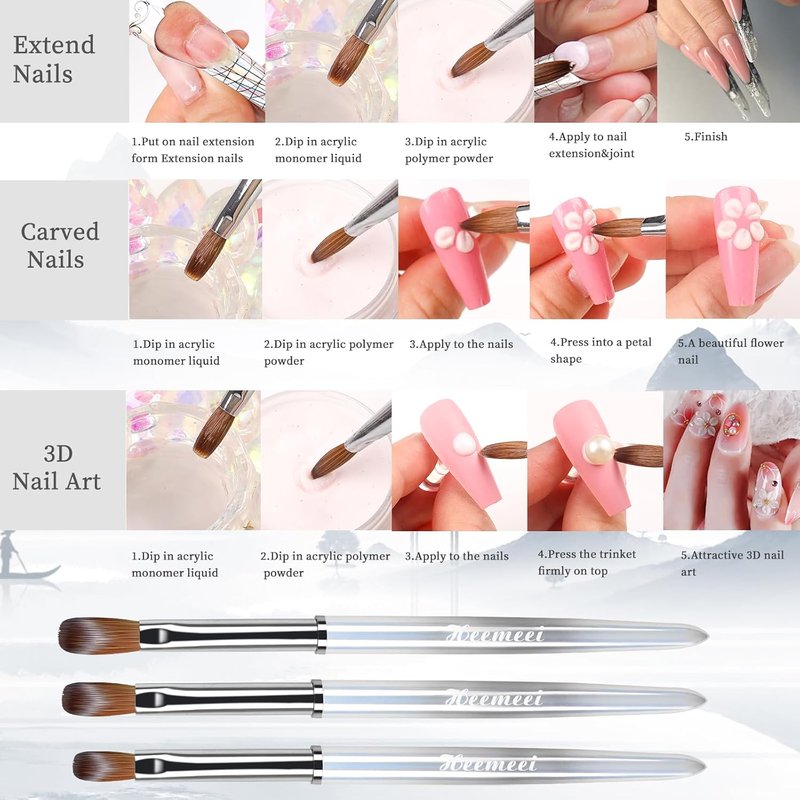 Kolinsky Acrylic Nail Brush Size 8 - 100% Pure Hair for Professional Manicure & DIY Home Salon