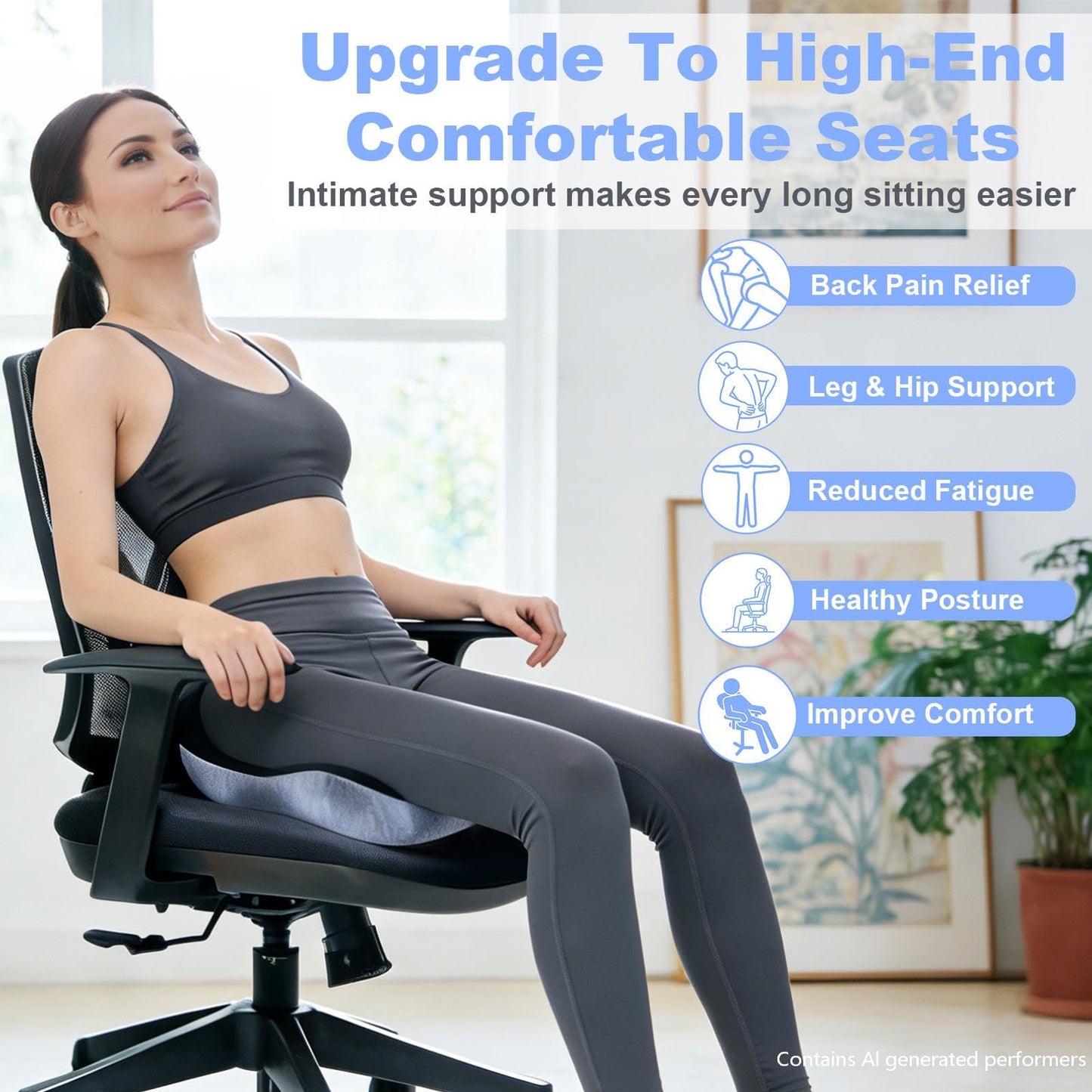 kowptyy Memory Foam Seat Cushion for Long Sitting,L-Shaped Ergonomic Design for Office Chair & Truck Drivers,Improve Comfort During Prolonged Sitting(Black Gray)