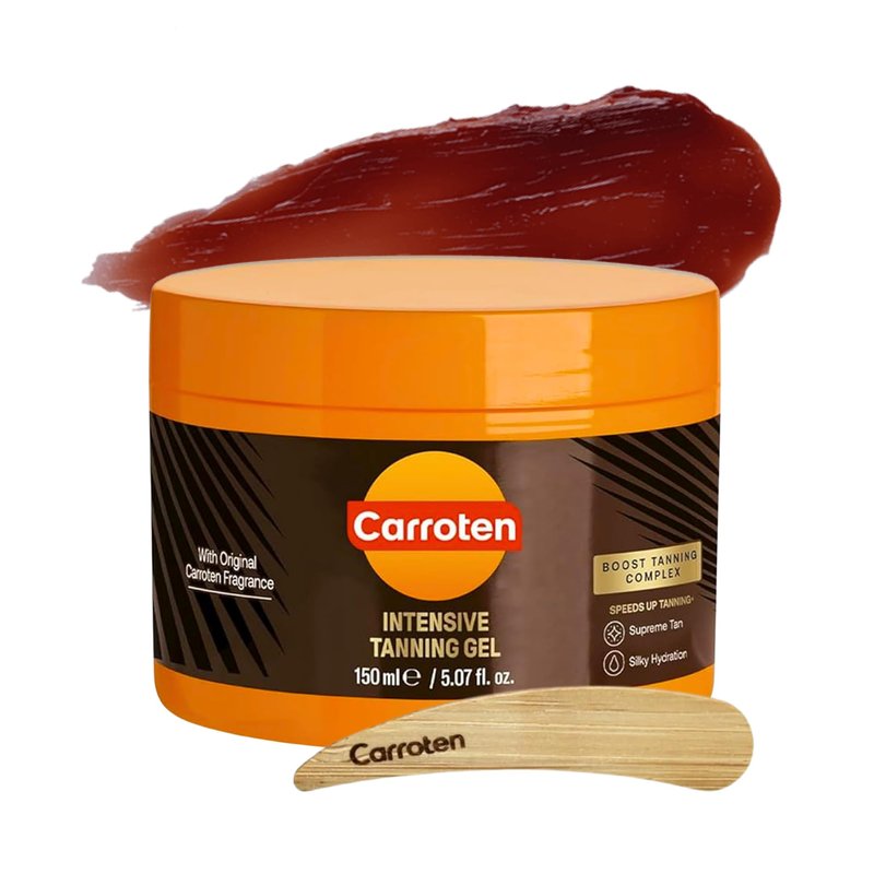 Carroten Intensive Tanning Gel | Browning Tan Accelerator | Non-Greasy, Water-Resistant with Carrot and Coconut Oil | Vitamin A & E For Moisture & Hydration | Made in Greece | 5 Fl Oz