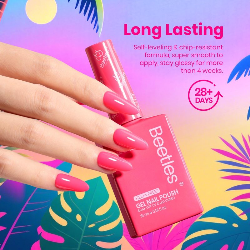 Beetles Neon Gel Nail Polish - Tropical Mood, Hema Free 6 Colors Summer Gel Nail Polish Set, 15ML Hot Pink Yellow Blue Purple Green Orange, Soak Off UV LED Bright Rainbow Summer Nails Art Holiday