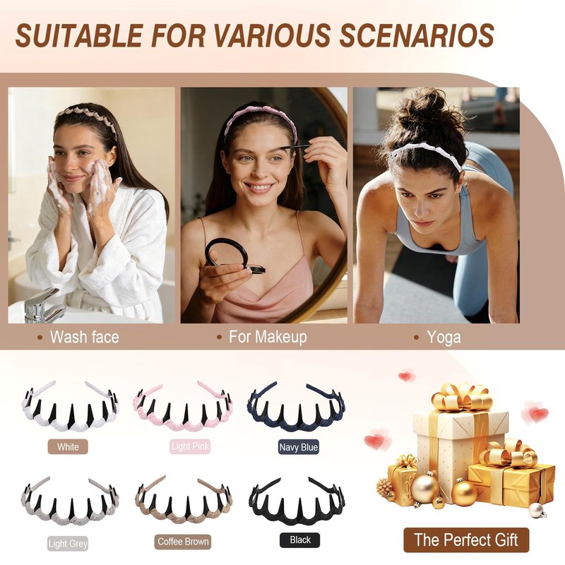 Molizummy 6 PCS High Cranium Headbands for Women Girls, Non Slip Zig Zag Headband with Teeth, Reversible Retro High Skull Headbands, Plastic Comb Head Band U Shape Vintage Hair Accessories