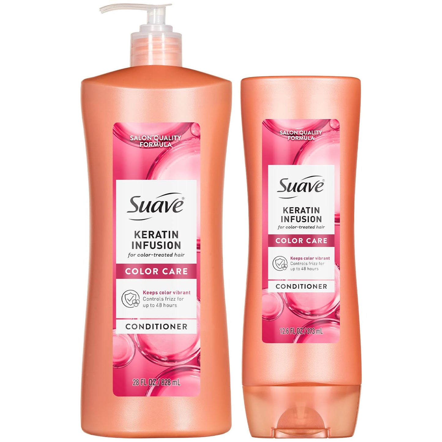 Suave Keratin Infusion Conditioner - pH-Balanced Color Care for Frizz Control | 2-Size Bundle