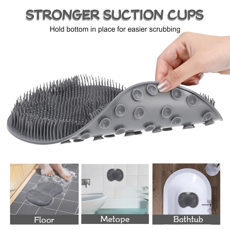 Shower Foot Scrubber, Wall Mounted Bath Massage Pad, Back Scrubber Back with Non Slip Suction Cups to Improve Circulation, Soothe Achy Feet (Grey)