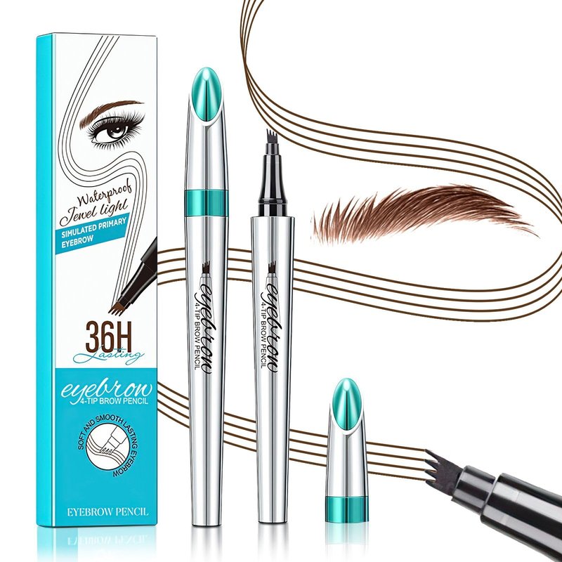 Microblading Eyebrow Pen 4 Fork Tip Tattoo Pencil, Long-Lasting Eye Brow Pencils for Women, Easy to Use Microblade Eyebrow Pencil Eyebrow Brush (Dark Brown)
