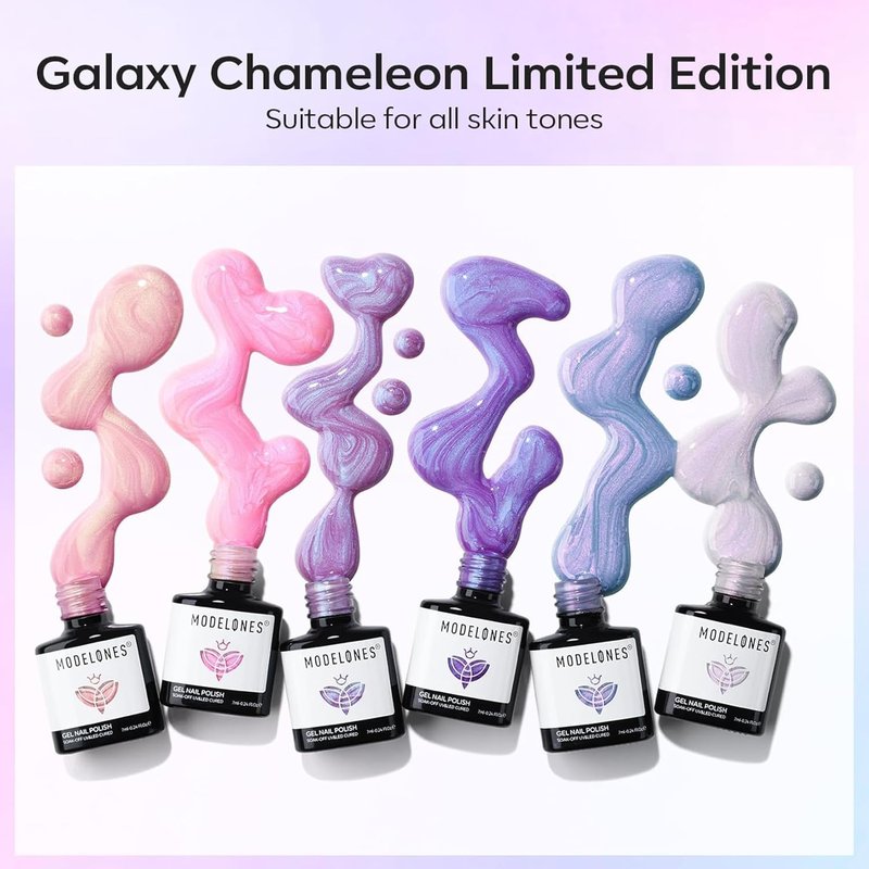 Modelones Gel Nail Polish - 6 Colors Spring Pastel Shimmer | Pearl White, Pink, Purple, Mermaid Glitter for DIY Nail Art