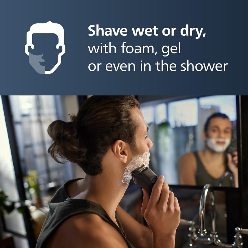 Philips Norelco Shaver 2400 Series - Wet & Dry Electric Shaver with Pop-Up Trimmer | Deep Black Model X3001/90