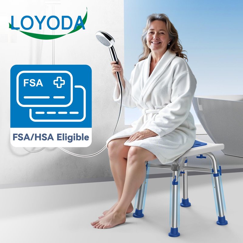 Loyoda FSA/HSA Eligible Heavy Duty Shower Chair for Inside Shower, 500lb Weight Capacity, Height-Adjustable Shower Bench with Padded Seat, Shower Stool Suitable for Elderly and Disabled