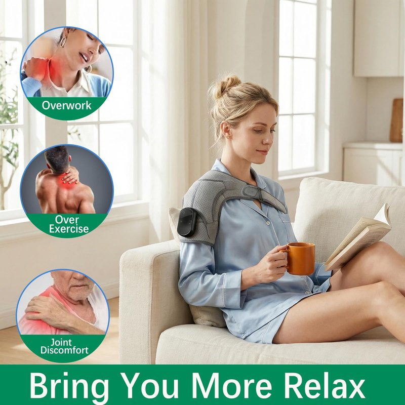 Hewelth Triple Method Shoulder Massager, with Heat Compression & Vibration, Triple Therapy Shoulder Massager for Shoulder Pain Relief and Muscle Relaxation