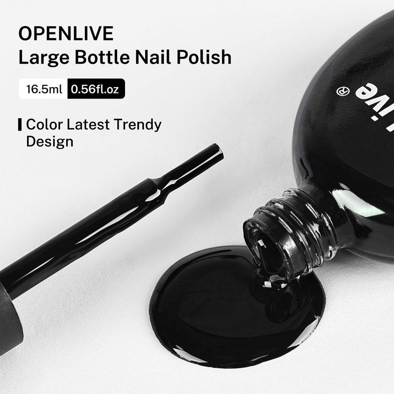 OpenLive 16.5ml Black Nail Polish Large Volume Quick Drying Nail Polish, Fast Drying and Long Lasting Color Nail Art DIY Home Manicure Gift for Women