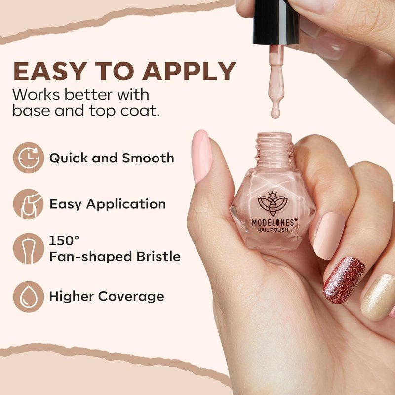 modelones Brown Nail Polish Set 6 Colors, Nude Burgundy Glitter Fall Winter Quick Dry Mini Nail Lacquer Kit Dark Red Nail Art DIY Home Salon Nail Art Manicure Gifts for Women Girls