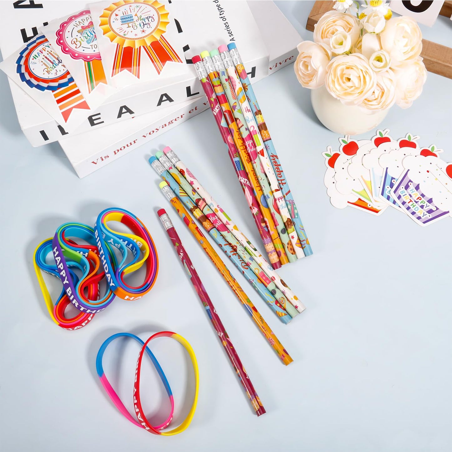 ZhouBoat 122 Pcs Birthday Classroom Kit, Back to School Supplies with Pencils Cards Bracelets Stickers for Teachers Students Party Rewards Bulk Goody Bags