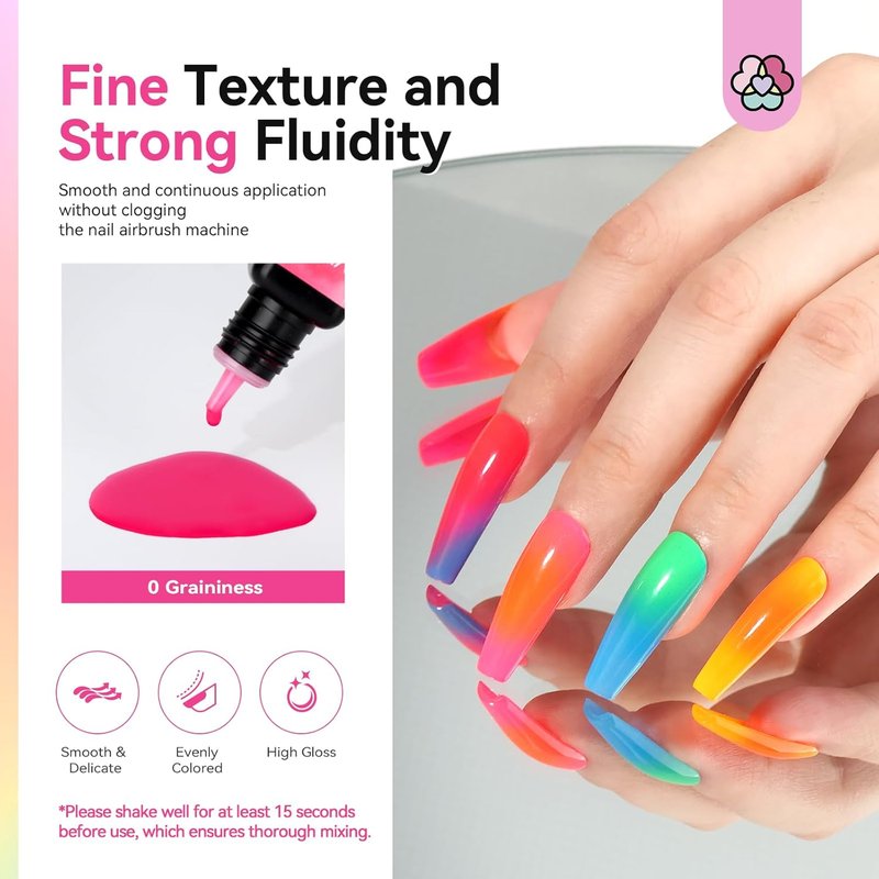 SAVILAND Airbrush Gel Nail Polish Hema-Free: Dilution-Free Colorful Airbrush Nail,12 Colors 15ml Non-Acetone for Nails French Manicure DIY Salon & Party & Bar Social Nail Art