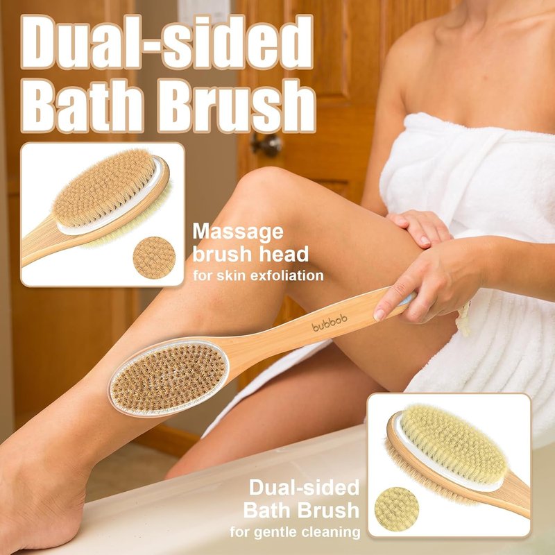 Skiennix Back Scrubber - Long Handle Bath Brush for Exfoliating | Wet or Dry Use, Blue