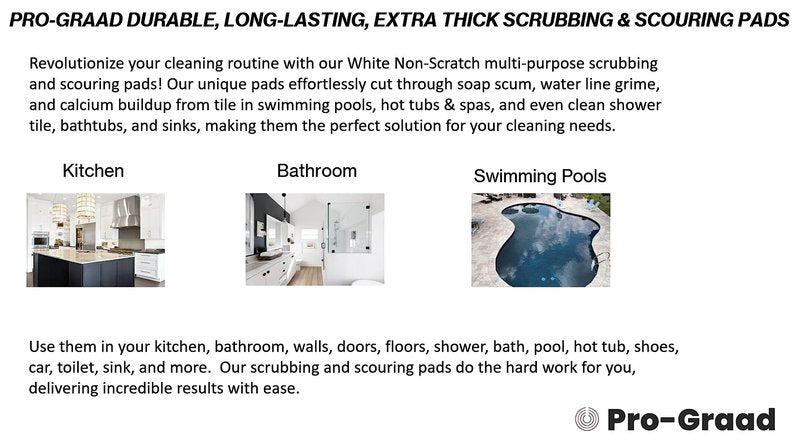 Handled Bath Scrubber 6 Piece Heavy Duty Cleaning Scrub Sponge Brush Bathroom Scouring Pads White Non-Scratch Remove Soap Scum Cleaning Shower Tile Bathtub Sink Pools Hot Tubs Waterline Steps Corners