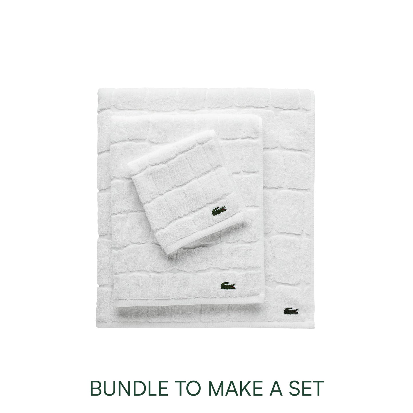 Lacoste Croc Scale 100% Cotton Bath Towel – Highly Absorbent, Ultra Soft & Quick Drying Luxury Jacquard Towel with Embroidered Crocodile, Premium Bathroom Essential, White, 13" x 13"