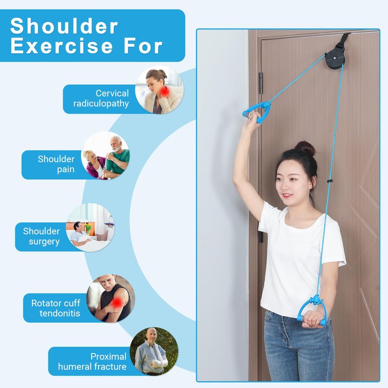 Fanwer Shoulder Pulley for Physical Therapy, Over The Door Pulley for Shoulder Rehab, Overhead Arm Exercise Pulleys for Rotator Cuff Recovery, Frozen Shoulder, Workout Pulley System for Home Gym
