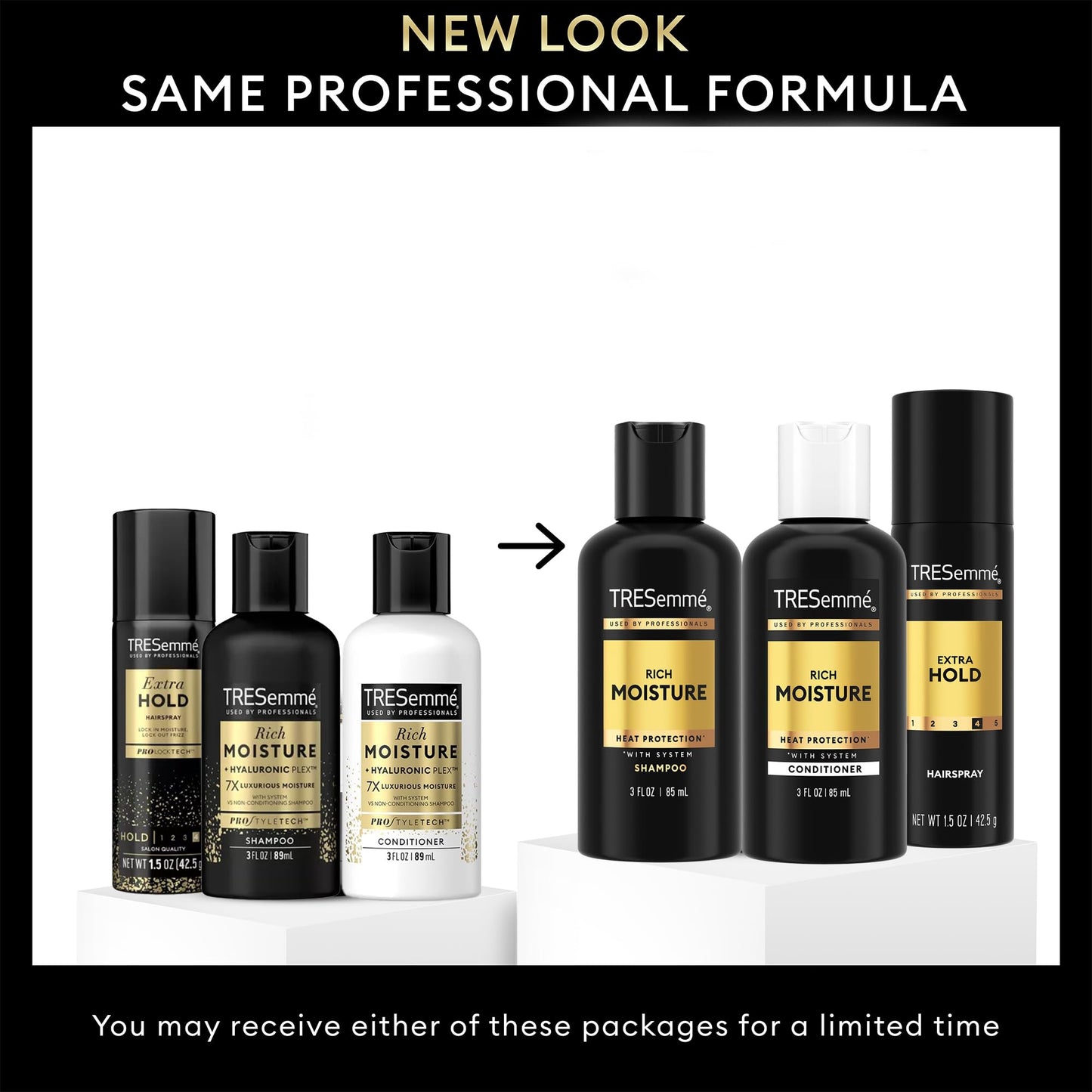 TRESemmé Travel Essentials for Hair Care – Rich Moisture Shampoo, Conditioner & Extra Hold Hairspray for Heat Protection & 24H Frizz Control