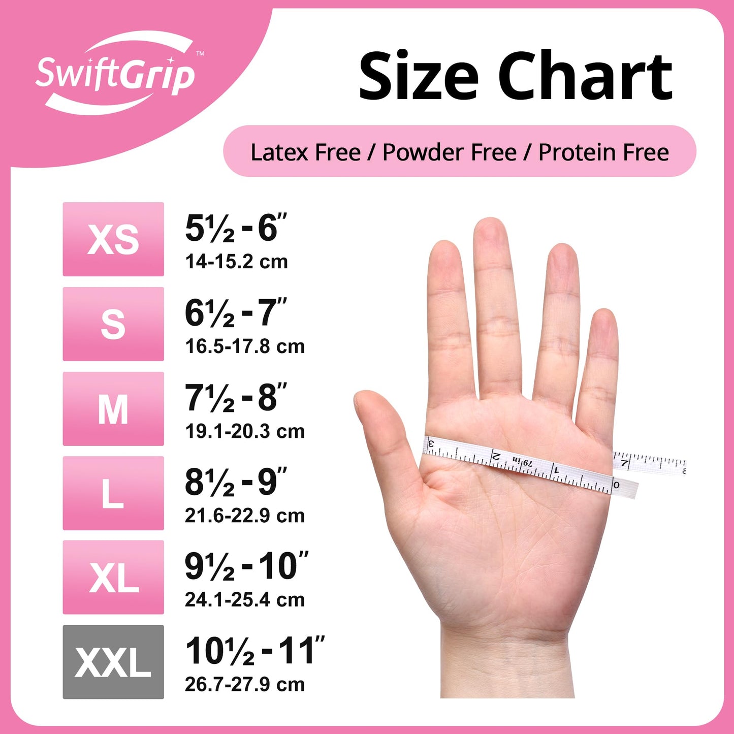 SwiftGrip Pink Disposable Exam Gloves, X-Small, 50-ct Box, Powder-Free, Latex-Free, Medical Grade Gloves for Cleaning & Esthetician