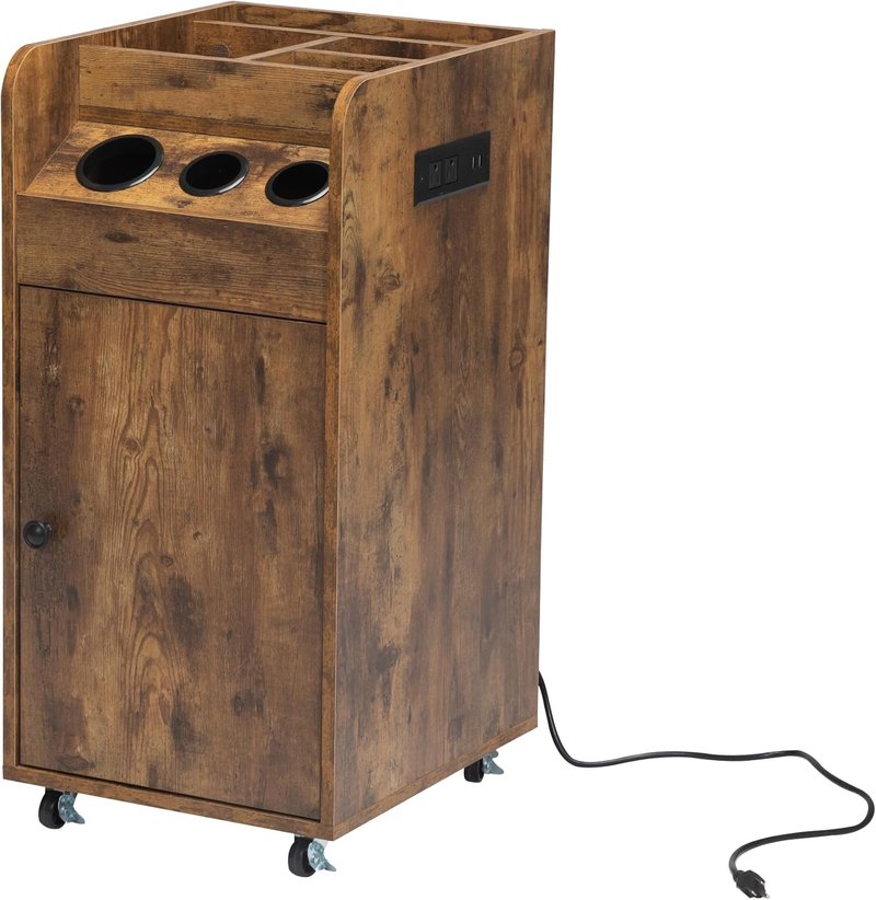 RESHABLE Salon Trolley Cart - Sturdy Rustic Brown Design with Charging Station for Hair Stylists