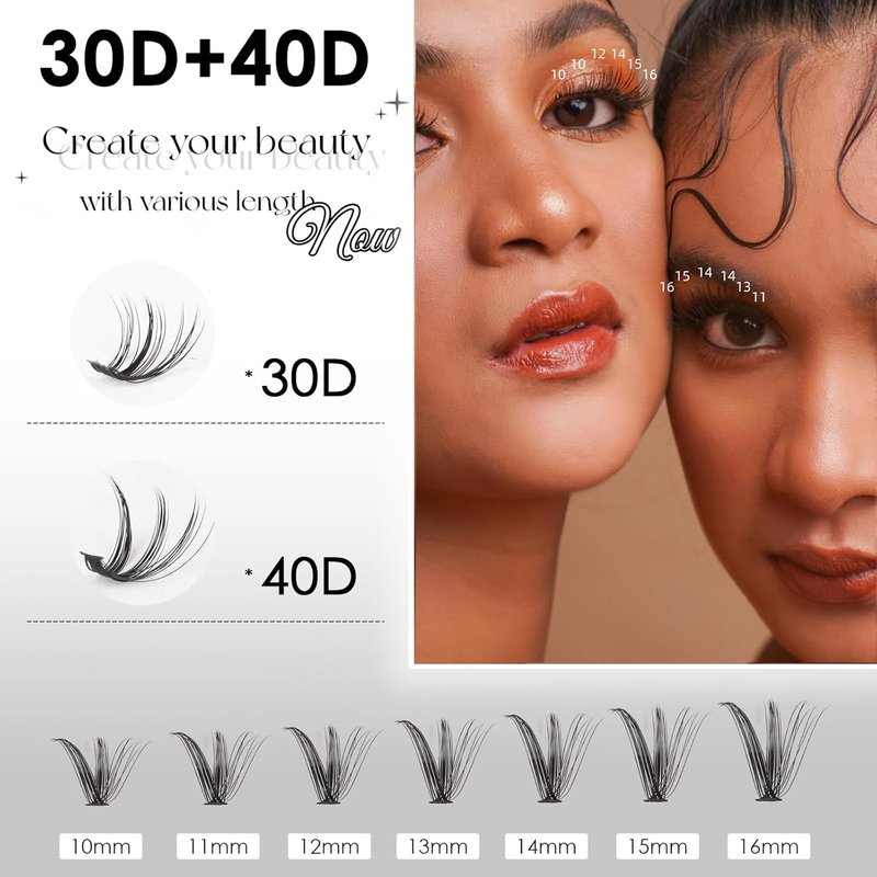 DIY Lash Extensions Kit - 320pcs Individual Lash Clusters 30D & 40D | Applicator, Bond & Seal, Glue Remover, 10-16mm
