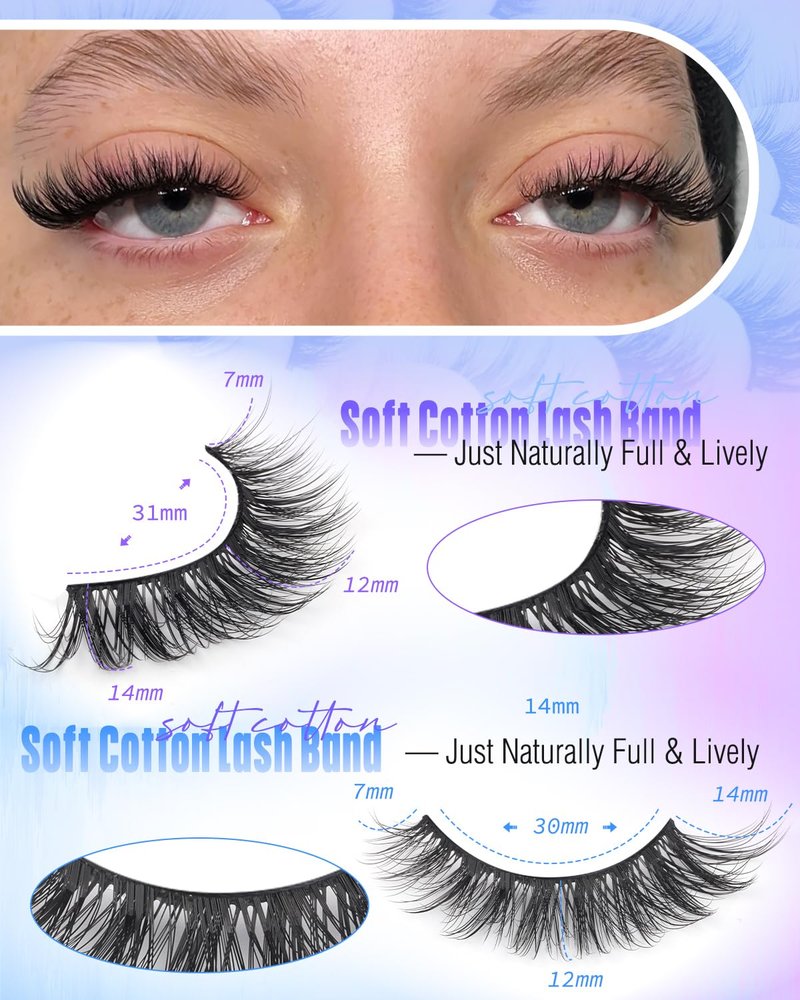 False Eyelashes Cat Eyes | Wispy Natural Faux Mink Lashes - 14 Pairs Multipack