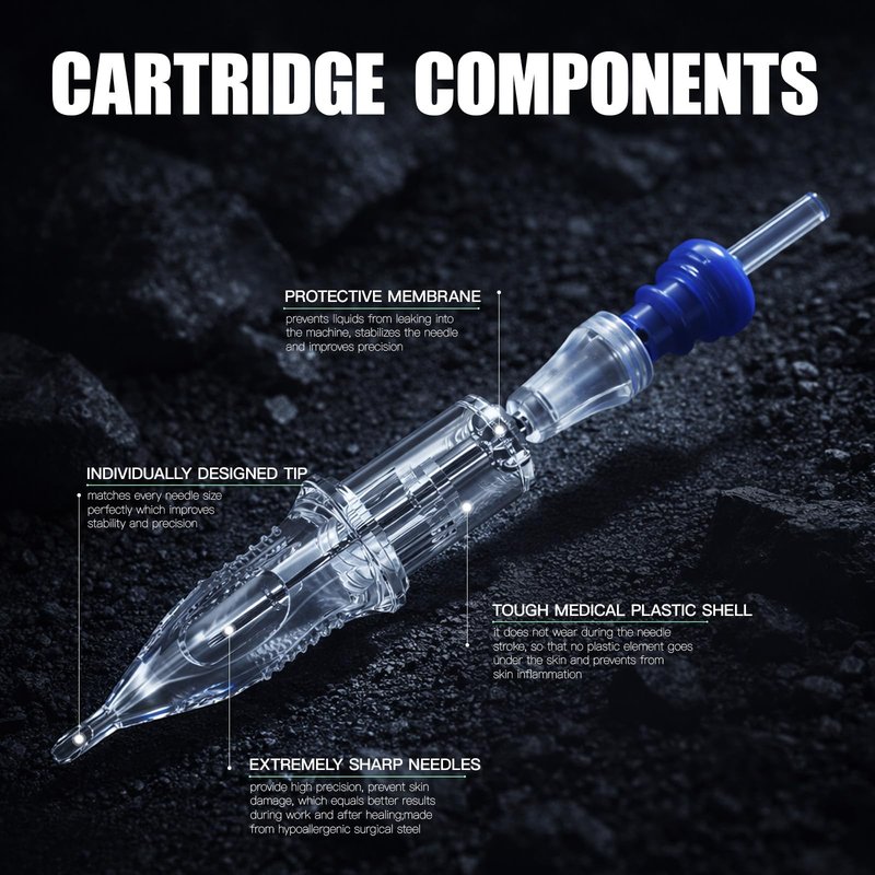 Dragonhawk Tattoo Needle Cartridges - 20PCS Disposable 1211RS Round Shader Tattoo Needles with Membrane, Professional Cartridge Needles for Shading Work, Compatible with All Rotary Pen Tattoo Machines