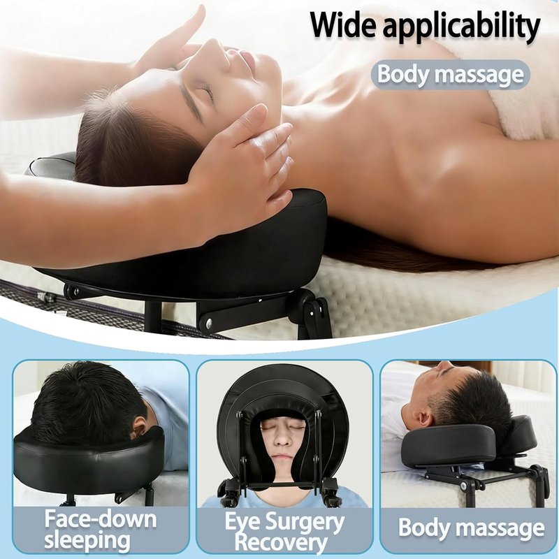 Skiennix Adjustable Massage Headrest - Comfortable Face Cradle for Home Use | Black Color