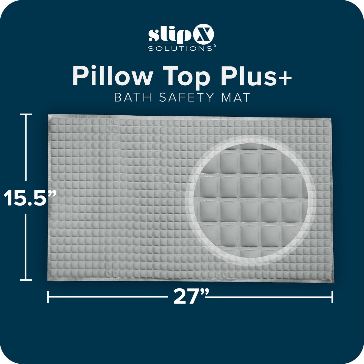 SlipX Solutions Pillow Top Cushioned Bath Mat, Non Slip Comfort Underfoot, 700 Air-Filled Pillows, Soft Shower Mat, Strong Suction Cups, Gray, 27" x 15.5"