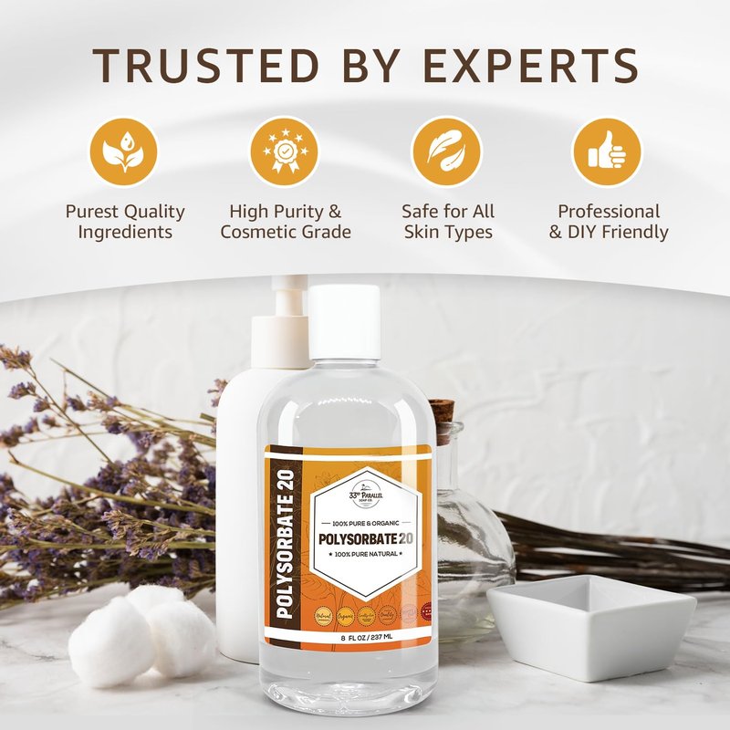 Polysorbate 20 (16oz) | USP Grade - Tween 20 Gentle Natural Emulsifier & Solubilizer for Essential Oils, Fragrances, Sprays, Lotions, Shampoos | Improves Stability & Clarity | 16 OUNCES