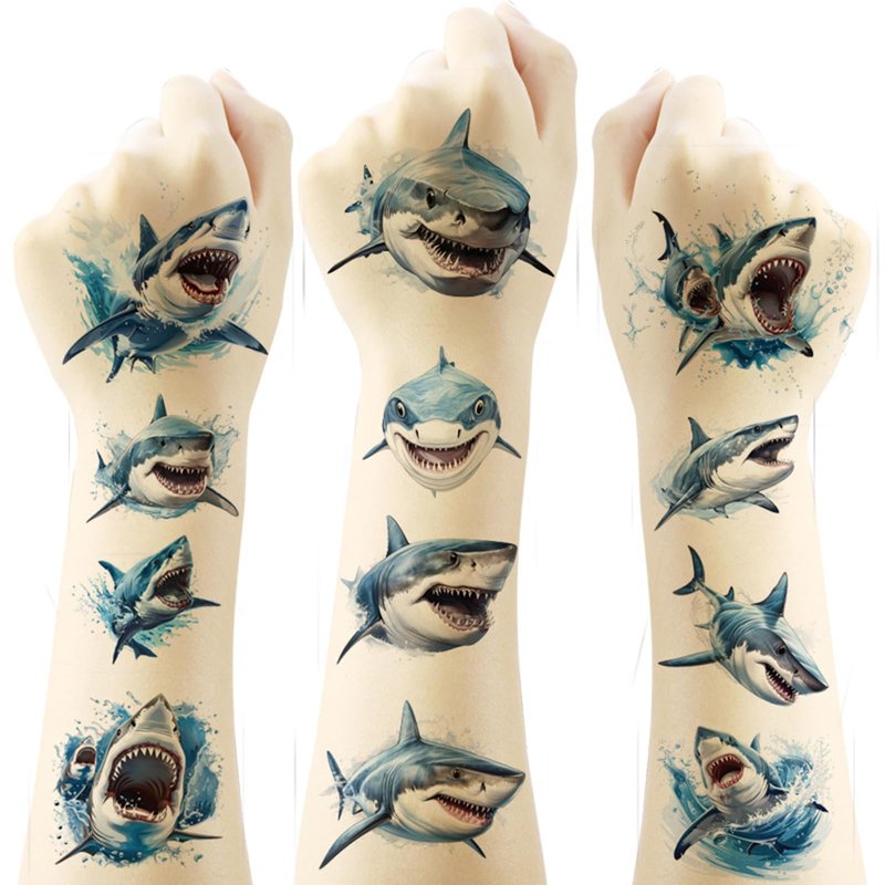 20pcs Shark Temporary Tattoos for Kids, Cool Sea Animal Birthday Party Favors, Cute Decoration Sticker Gifts for Girl Boys Home Activity Class Prizes Carnival Christmas Rewards