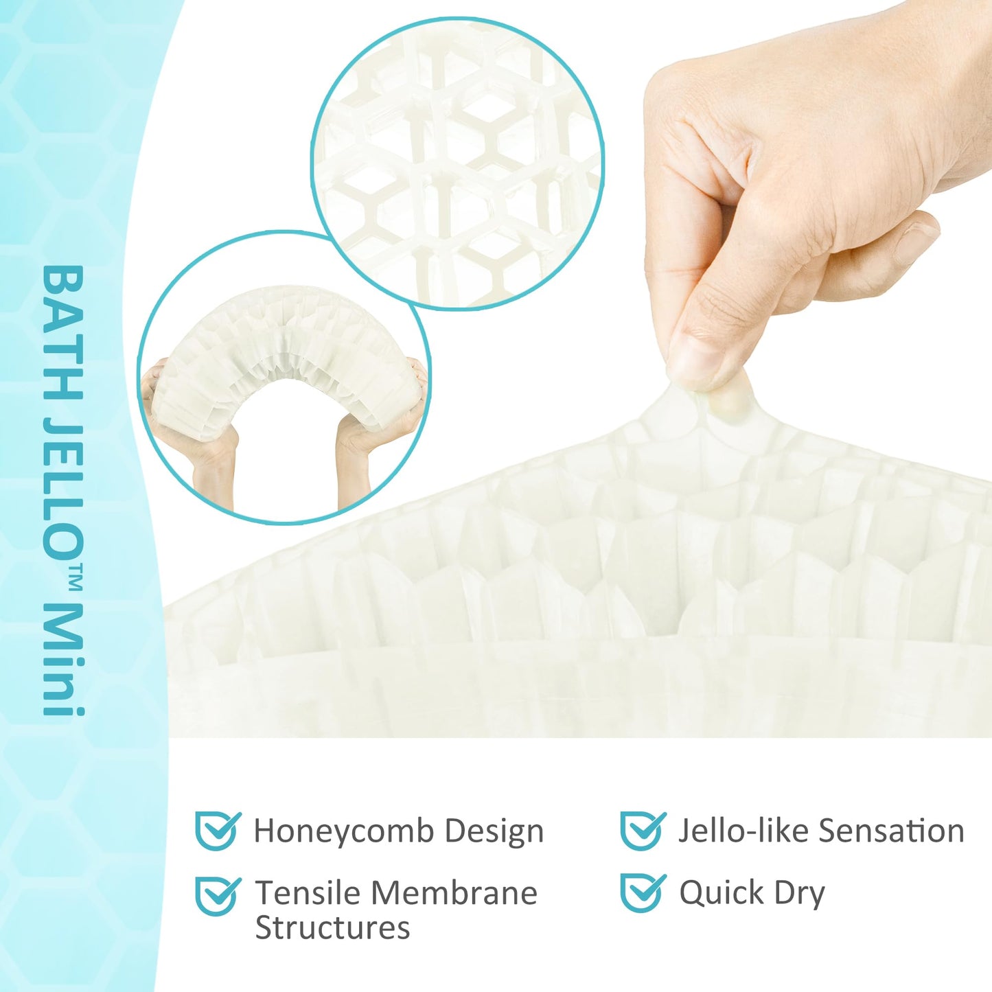 Sunlit Bath Jello Mini Gel Bath Pillows, Lumbar Pillow for Bathtub, Back Support Pillow, Gel Pillow with Non-Slip Suction Cups for Lumbar, Back Rest Support, Ice Blue