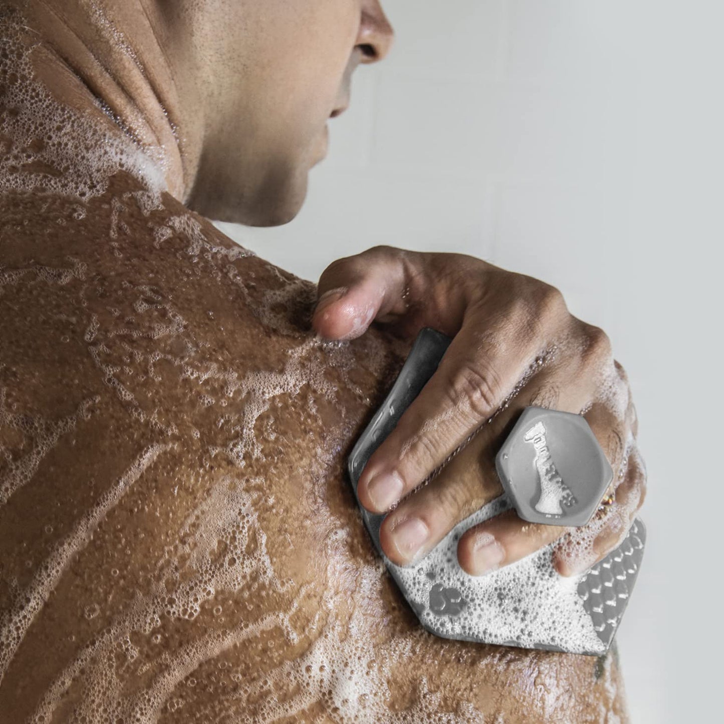 Tooletries - Body Scrubber & Storage Hook - Silicone Toiletry Organizer, Shower & Bathroom Accessory - Features Silicone-Grip Technology, Removable & Reusable - Grey