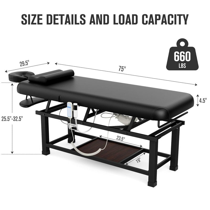 Olela Electric Massage Table with Heated Function- Heated Massage Table with Electric Lift & Manual Adjustable Backrest, Treatment Table with Storage and Metal Frame for Massage, Spa So On