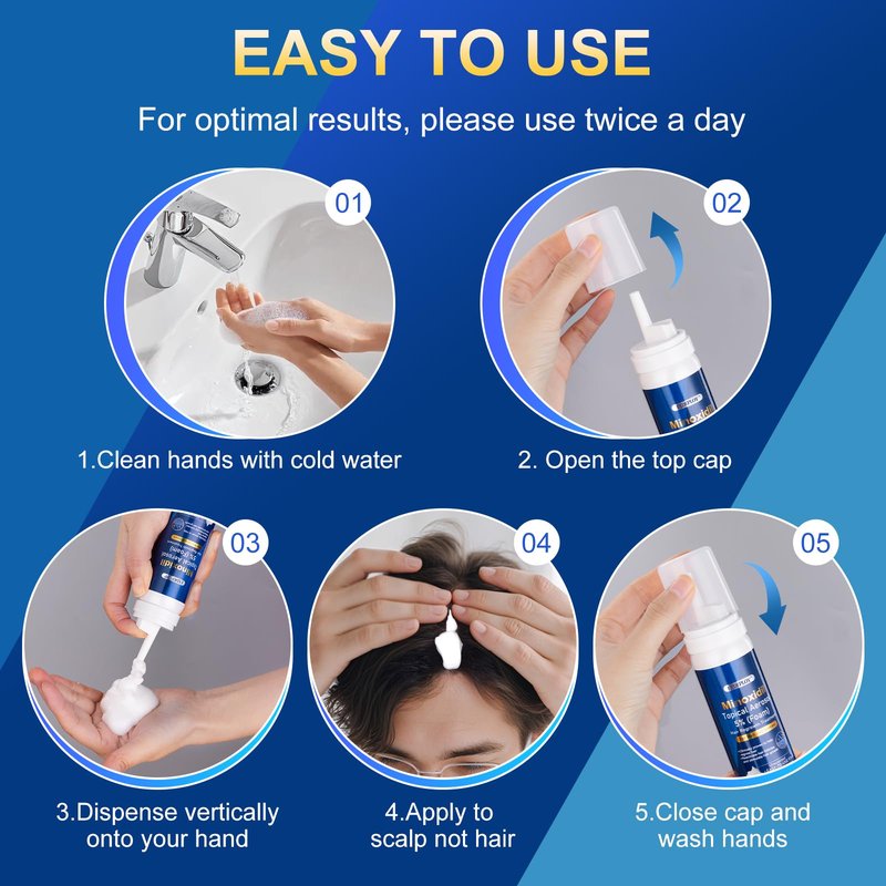 5% minoxidil foam for men-Free new applicator for minoxidil foam， Infused with Biotin, Hair Growth Treatment, Supports Thicker and Fuller Hair & Beard (10.5oz, 5 Month Supply)