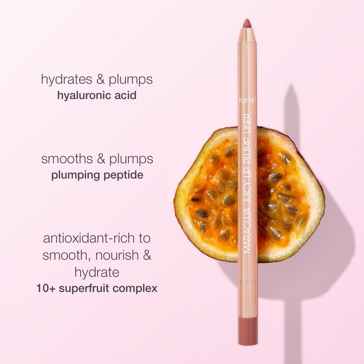 tarte maracuja juicy lip plump liner - Plumping Lip Liner with Hyaluronic Acid to Hydrate Lips, No-Needle Plumping Effect, Includes Mystery Charm, Vegan & Cruelty-Free, full size, cool mauve