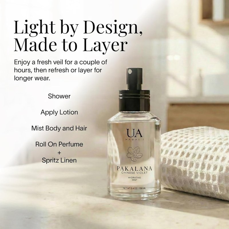 Pakalana Chinese Violet Body and Hair Mist from Hawaii, Hair Perfume for a Light, Hydrating Refresh, Body Mist for Women and Men, Alcohol-Free, With Moisturizing Hyaluronic Acid & Glycerin, 3.4 oz