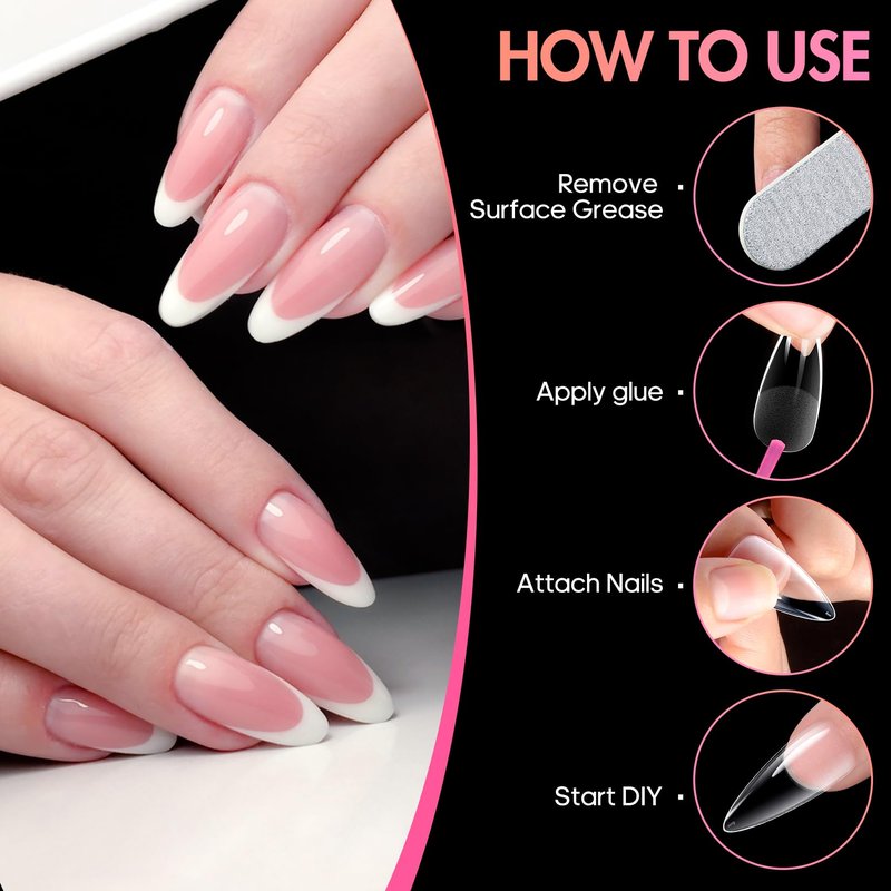 Ranrose Long Almond Nail Tips: 240pcs Nail Tips Full Cover False Nail 12 Sizes Half Matte Pre-shape Acrylic Almond Shaped Press On Nail Tips DIY Nail Salon