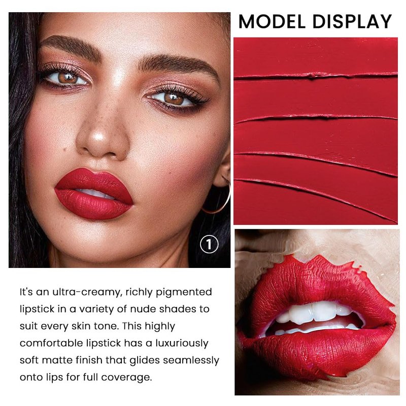 evpct 3Pcs Dark Deep Light Bright Ruby Red Matte Lipstick Set for Women Red Matte Silky Velvet Listick Waterproof Long Lasting Smudge Proof 24 hour Lip Stain Makeup matte lipstick 24 hours original 5