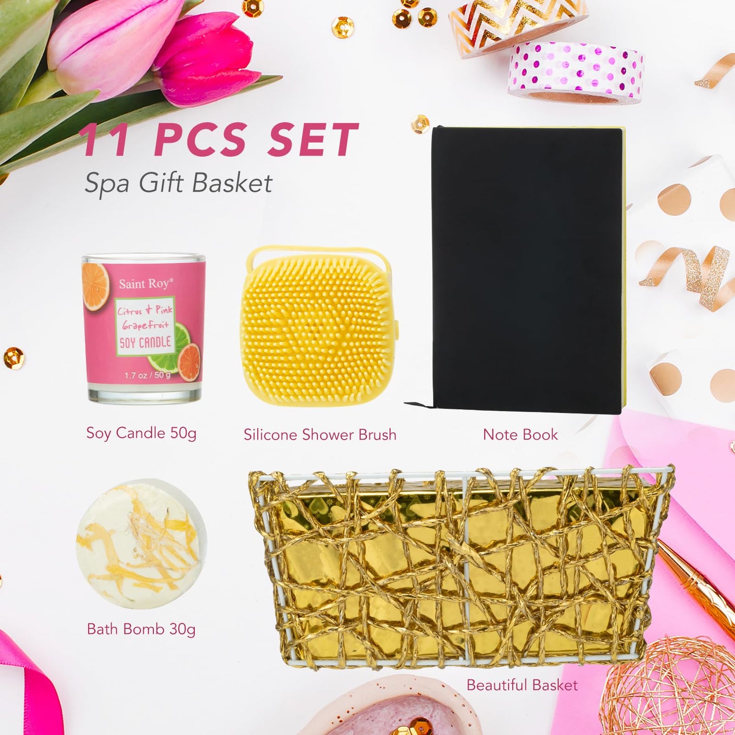 11Pcs Bath & Body Set Spa Gift Basket for Women Men, Self Care Bath Kit