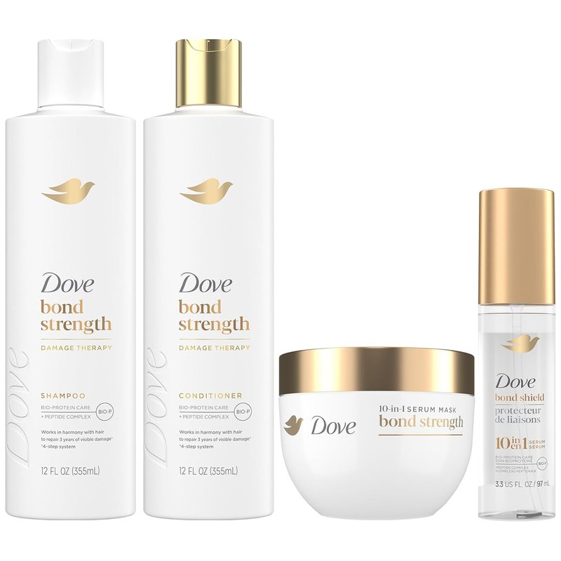 Dove Bond Strength Damage Therapy System - 4 Piece Hair Repair Treatment Set with Shampoo, Conditioner & Serum