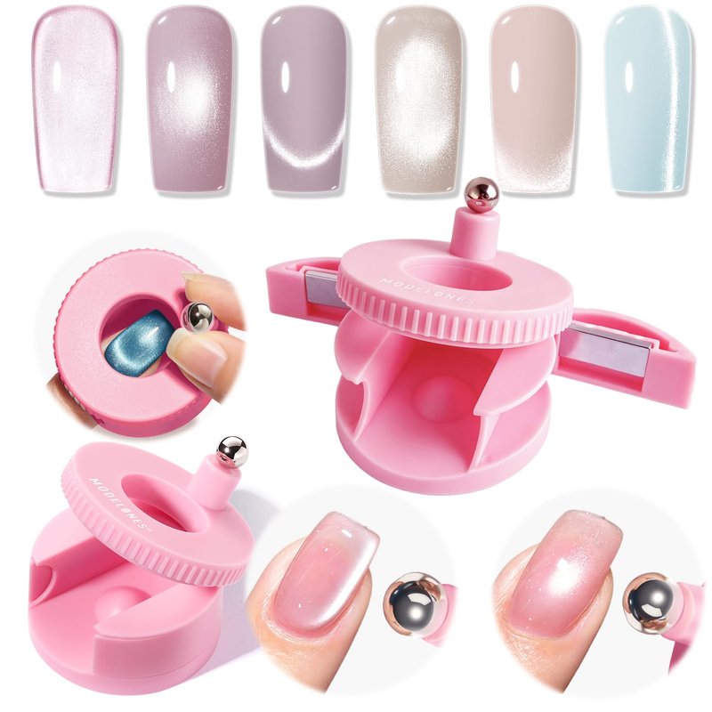 modelones 5D Automatic Nail Magnet for Cateye Gel Polish, Upgraded 3-in-1 Strong 360° Rotating Glass Bead Magnetic Side-Light Nail Magnet for Beginner-Friendly DIY Nail Designs (Magnet Only)