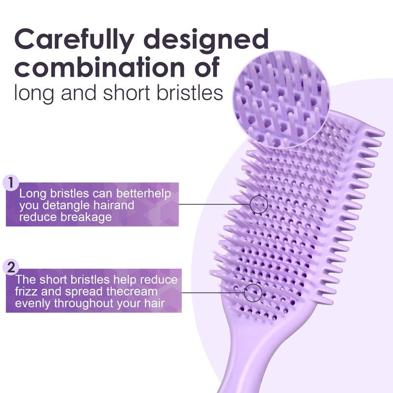 Curl Defining & Detangling Brush – Dual-Vented Curly Hair Brush for Wet & Dry Hair with Flexible Bristles – Reduces Frizz & Smooths Knots – For All Hair Types & Users (Purple)