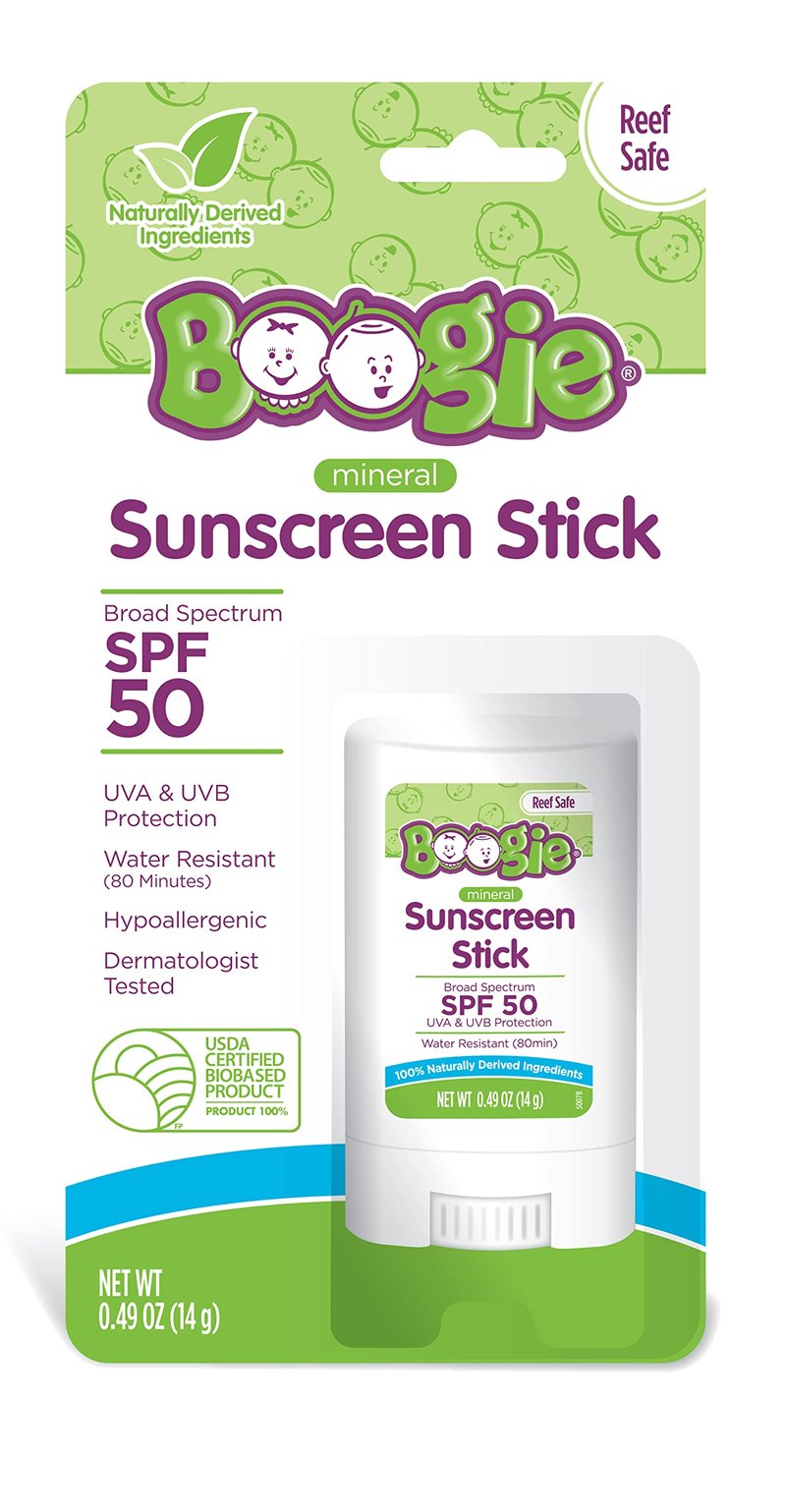 Boogie Mineral Sunscreen Stick SPF 50-0.49 oz - Sunscreen for Kids - Broad Spectrum UVA & UVB Protection - Water Resistant Sun Protection - Hypoallergenic - 100% Naturally Derived Ingredients