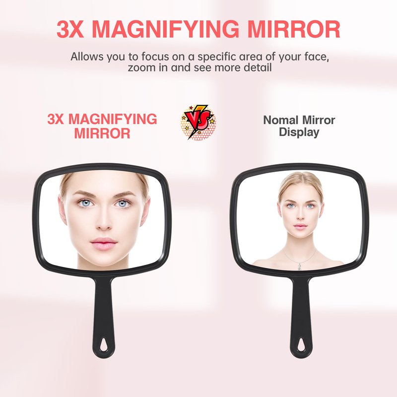 HYOUJIN Hand Handheld Mirror (6.7"×9.4") - Hand Held Small Mirror for Barber and Salon,Handheld Makeup Portable Mirror for Travel, Suitable for Women and Men(Black)